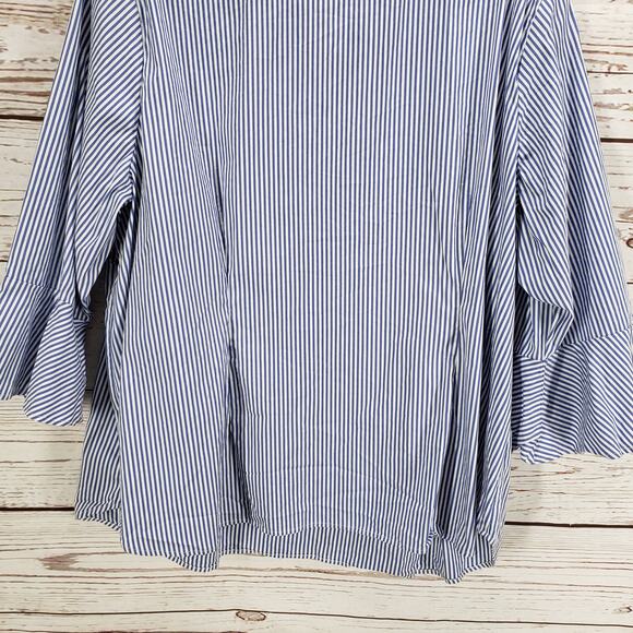 Talbots Women's Blue Striped Bell Sleeve Cotton Blend Top Size 3XP - Picture 13 of 13